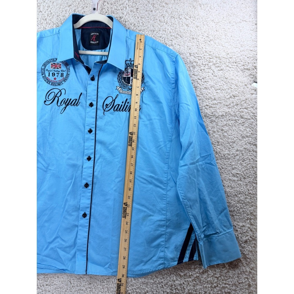 Absolute Rebellion Button Down Men 4XL Blue Royal Sailing Embroidered Shirt - Picture 6 of 10